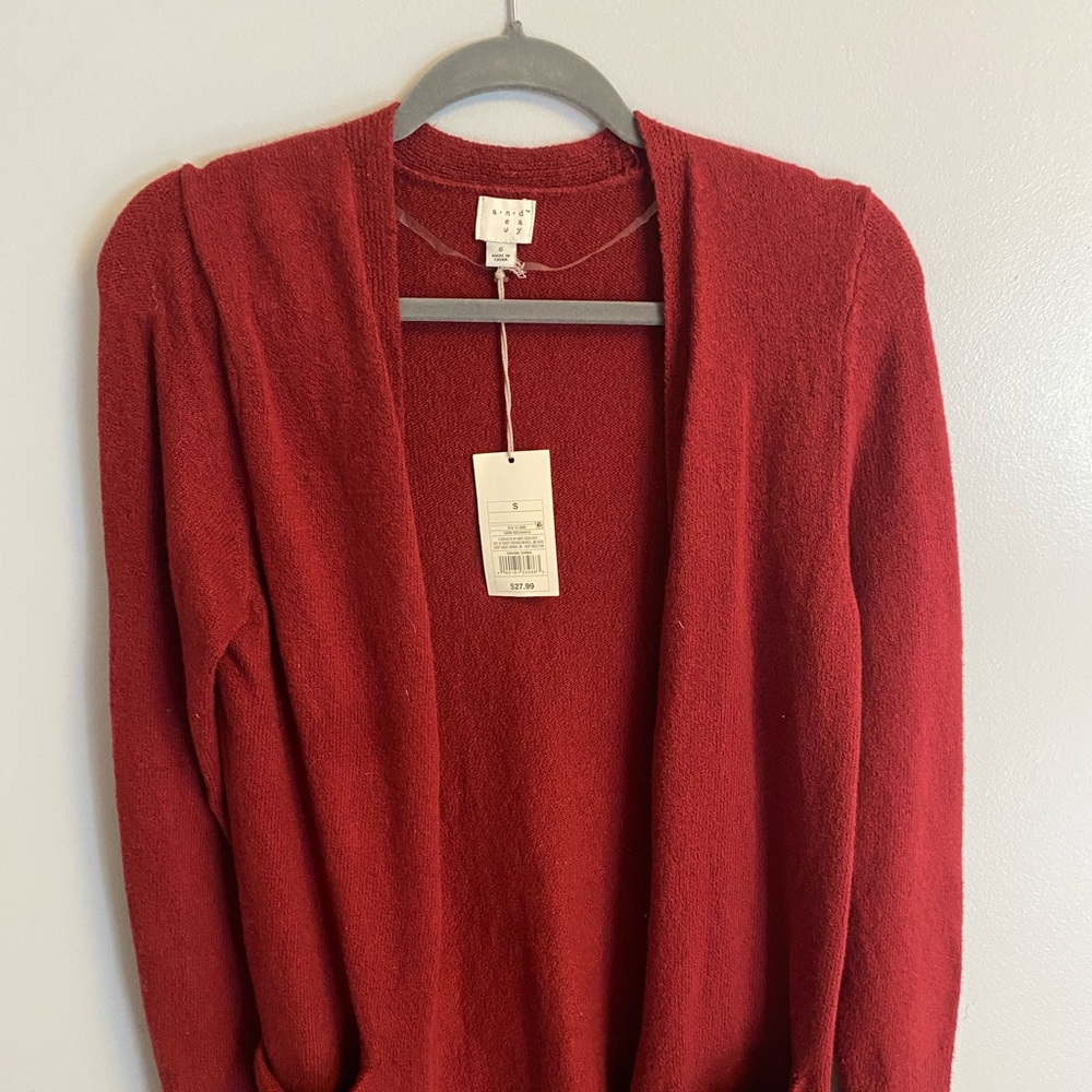 NWT. A New Day - red open front cardigan. Size S.